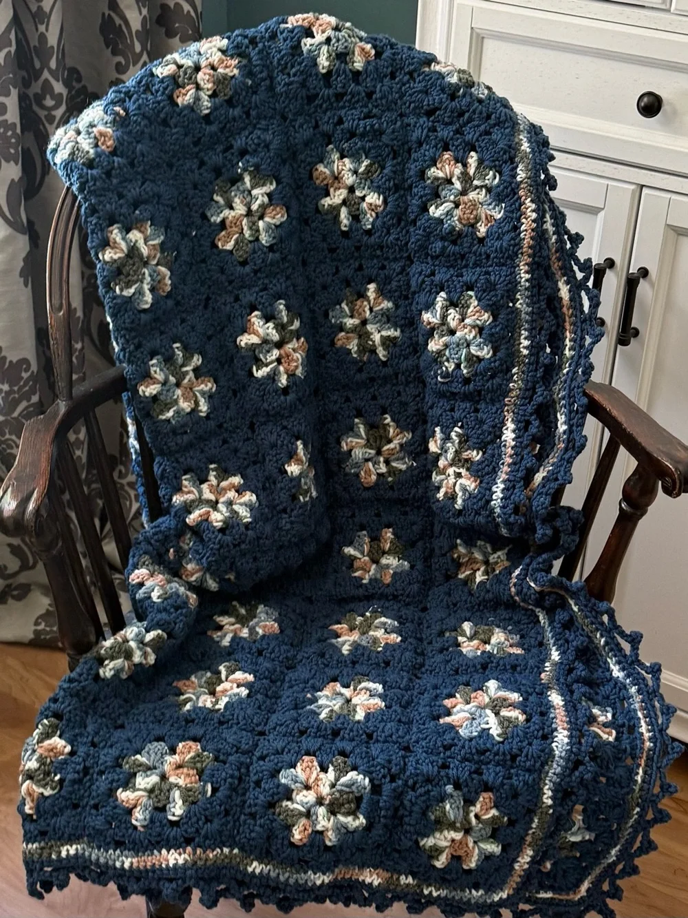 Handmade Vintage Granny Square Afghan Crochet Throw Blanket